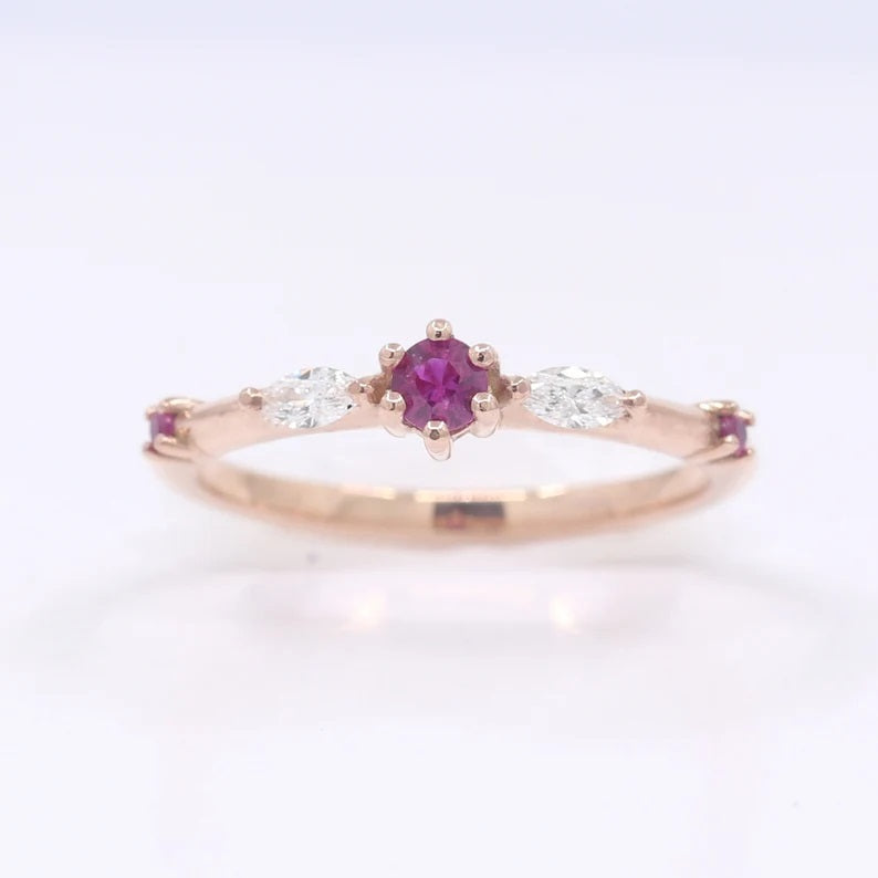 14K RUBY MARQUISE DIAMOND BAND