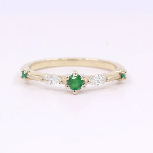 14K EMERALD MARQUISE DIAMOND BAND