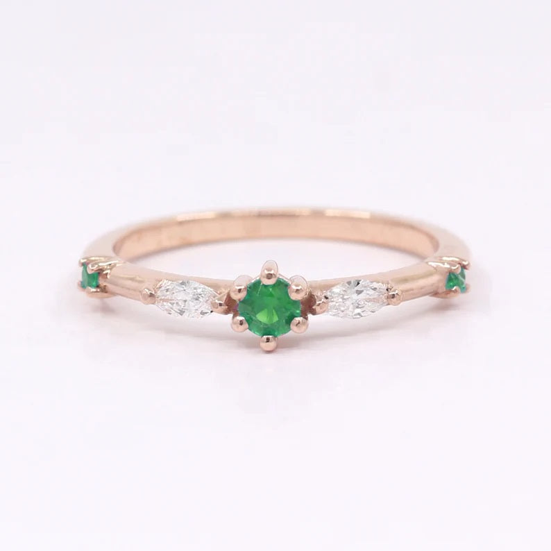 14K EMERALD MARQUISE DIAMOND BAND