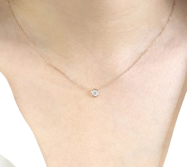 14K 0.15CT DIAMOND BEZEL NECKLACE