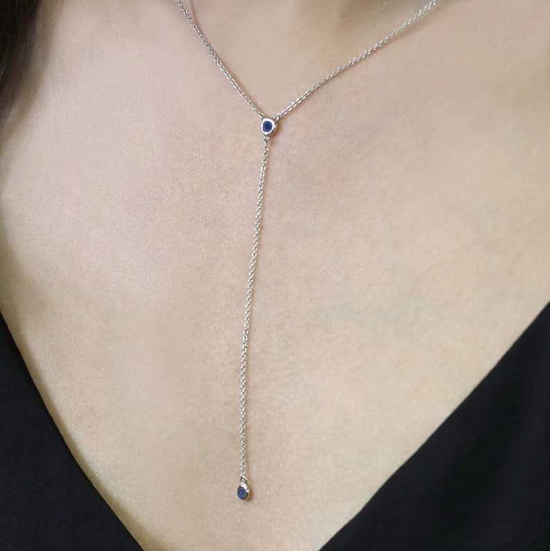 14K SAPPHIRE LARIAT NECKLACE