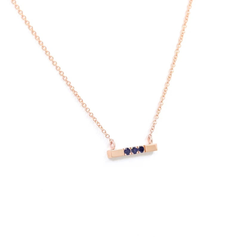 14K SAPPHIRE SQUARE BAR NECKLACE