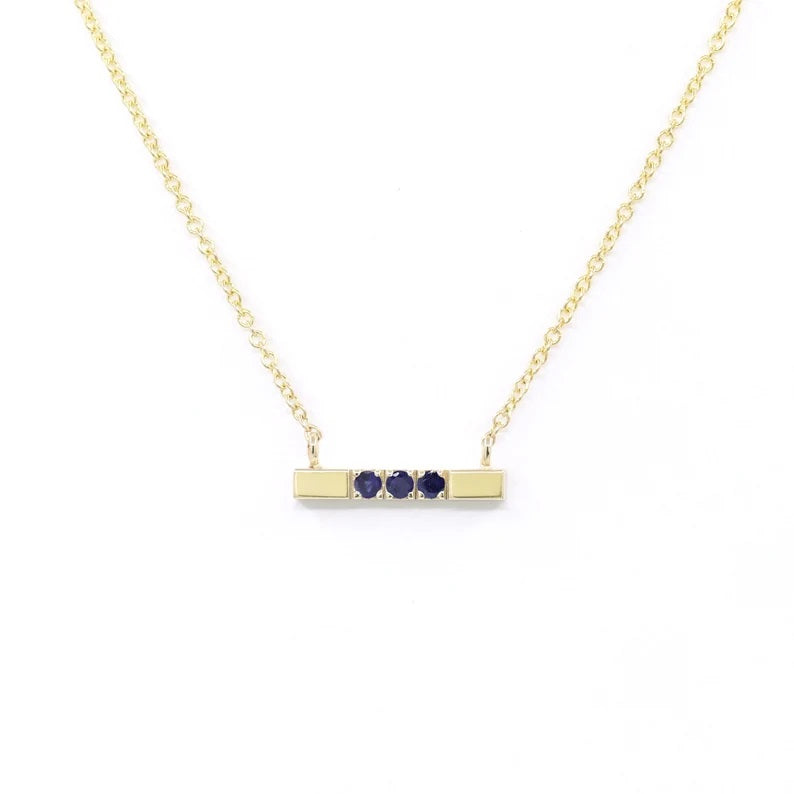 14K SAPPHIRE SQUARE BAR NECKLACE