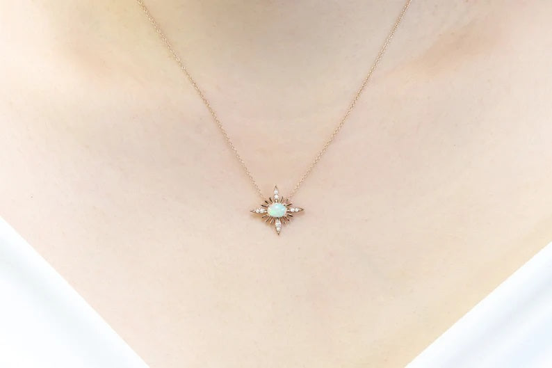 14K OPAL DIAMOND STARBURST NECKLACE