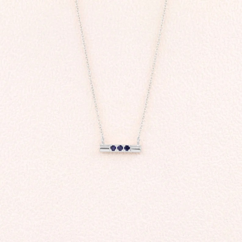 14K SAPPHIRE CIRCULAR BAR NECKLACE