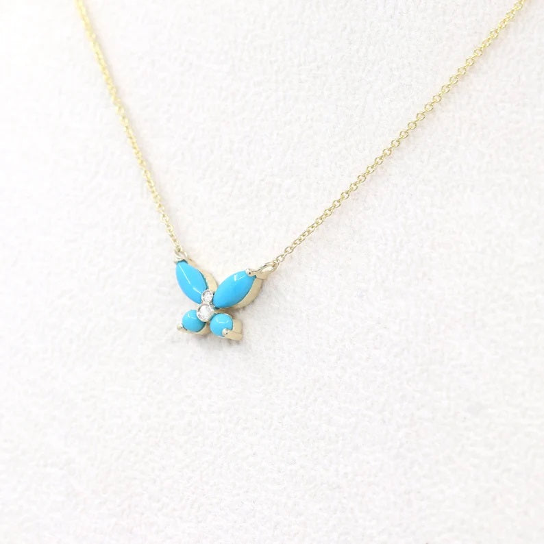 14K TURQUOISE DIAMOND BUTTERFLY NECKLACE