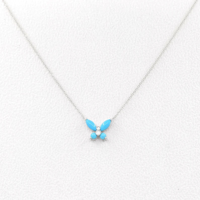 14K TURQUOISE DIAMOND BUTTERFLY NECKLACE