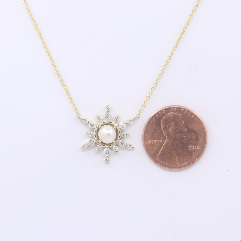 14K 6MM PEARL DIAMOND SNOWFLAKE NECKLACE