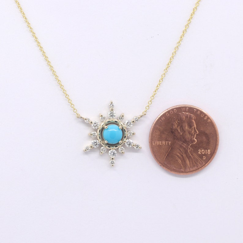 14K 5MM TURQUOISE DIAMOND SNOWFLAKE NECKALCE