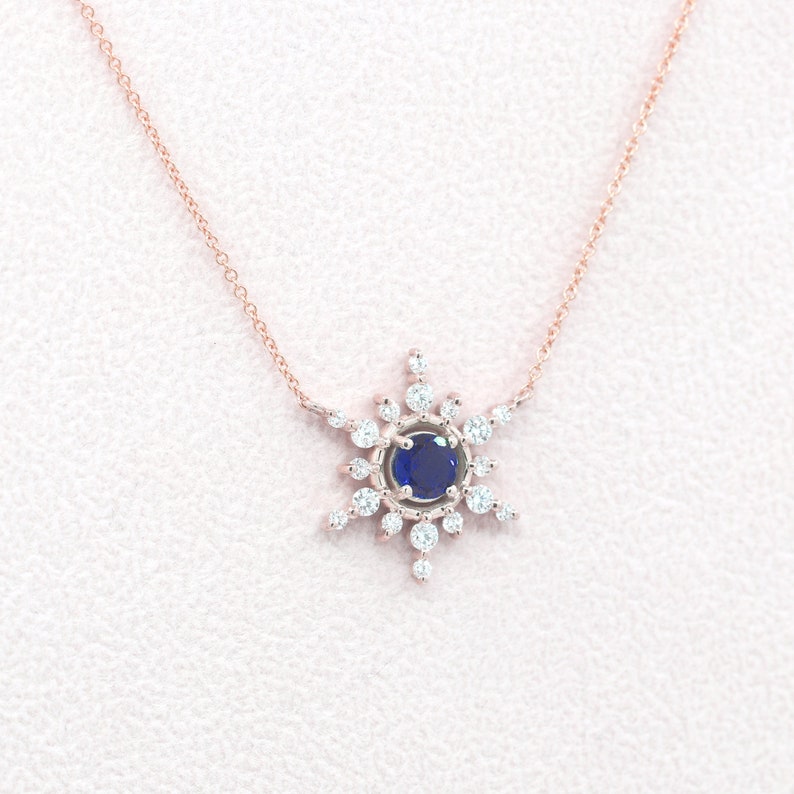 14K 5MM SAPPHIRE DIAMOND SNOWFLAKE NECKLACE