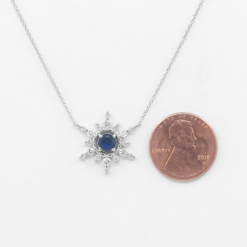 14K 5MM SAPPHIRE DIAMOND SNOWFLAKE NECKLACE