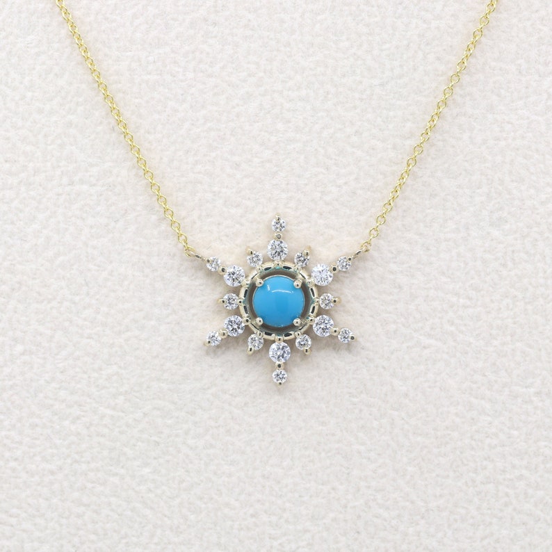 14K 5MM TURQUOISE DIAMOND SNOWFLAKE NECKALCE