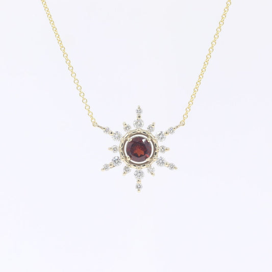 14K 5MM GARNET DIAMOND SNOWFLAKE NECKLACE