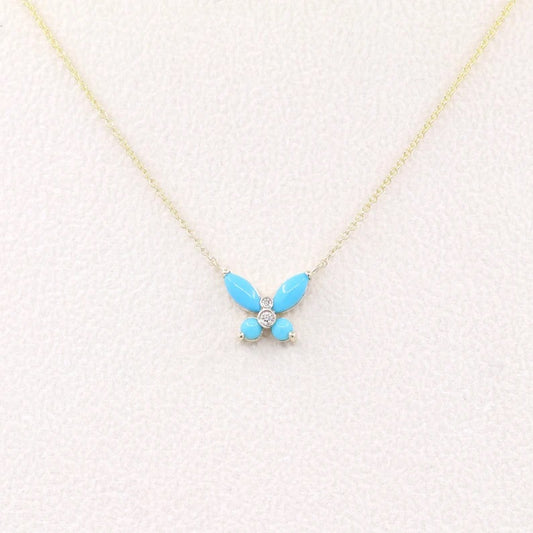 14K TURQUOISE DIAMOND BUTTERFLY NECKLACE