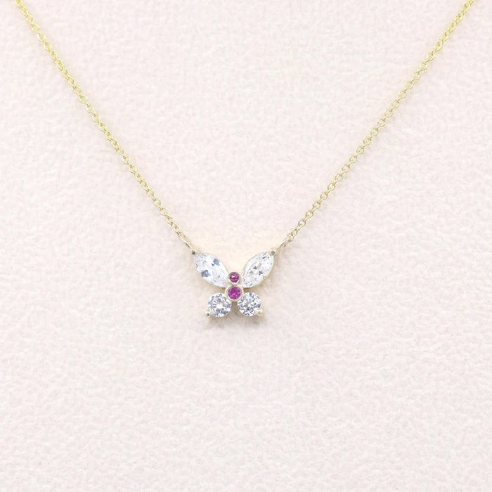 14K SIMULATED DIAMOND RUBY BUTTERFLY NECKLACE