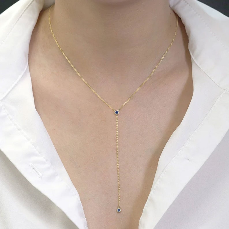 14K SAPPHIRE LARIAT NECKLACE