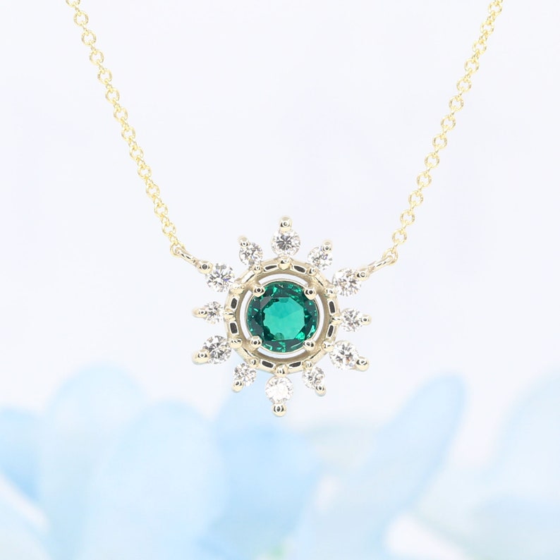 14K EMERALD DIAMOND SNOWFLAKE NECKLACE