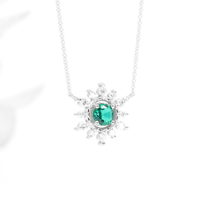 14K LAB EMERALD DIAMOND SNOWFLAKE NECKLACE