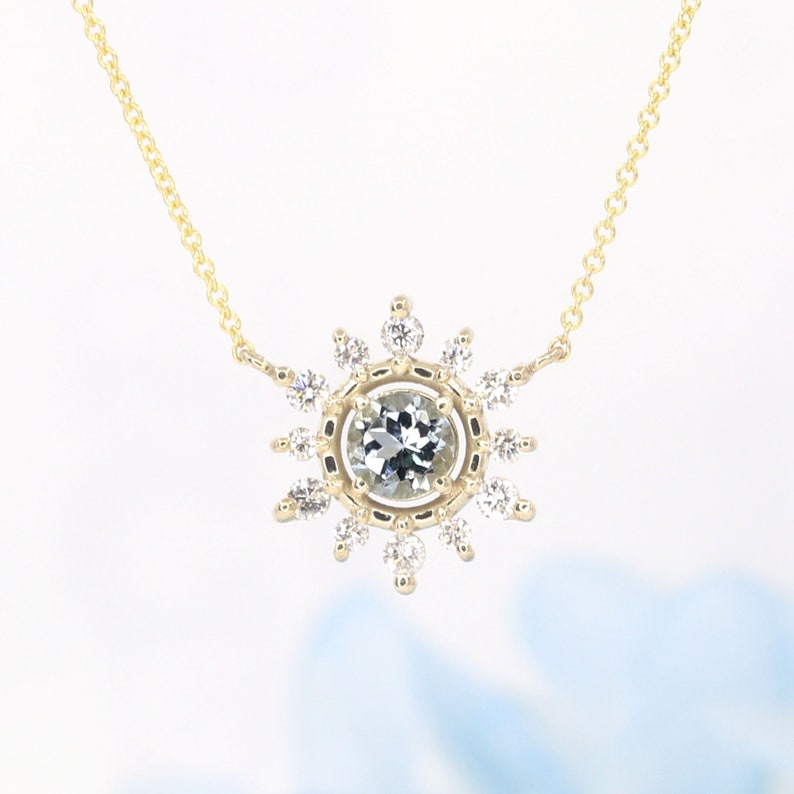 14K AQUAMARINE DIAMOND SNOWFLAKE NECKLACE