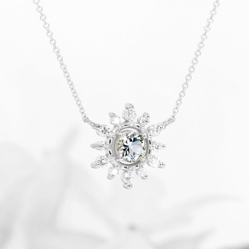 14K AQUAMARINE DIAMOND SNOWFLAKE NECKLACE