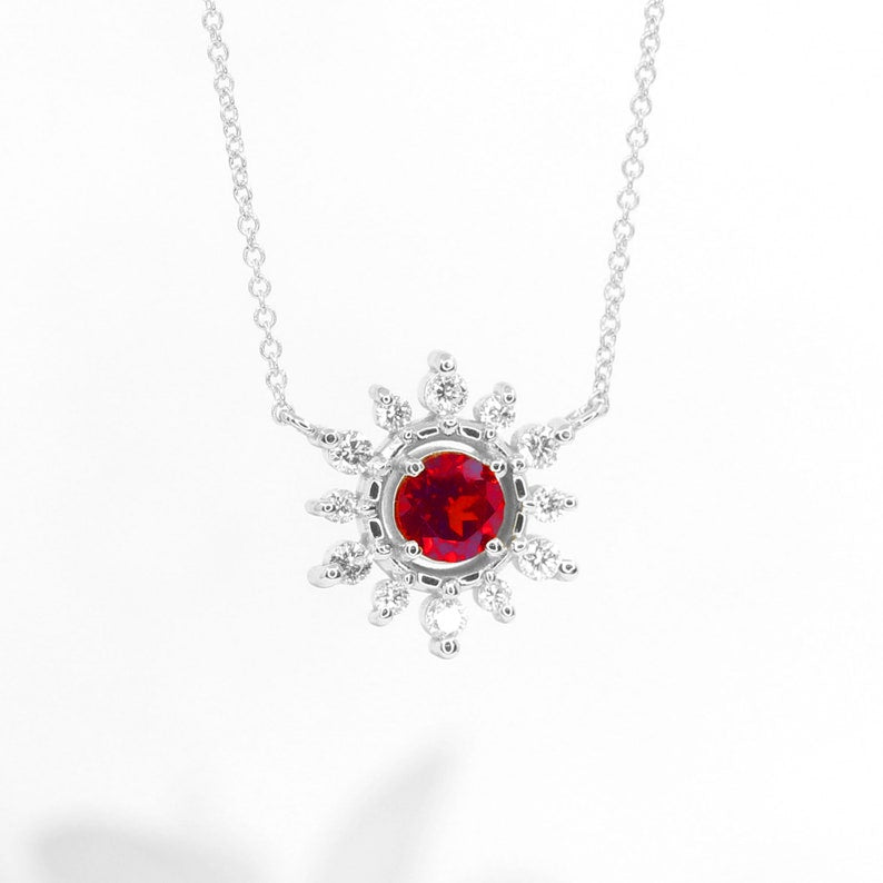 14K RUBY DIAMOND SNOWFLAKE NECKLACE