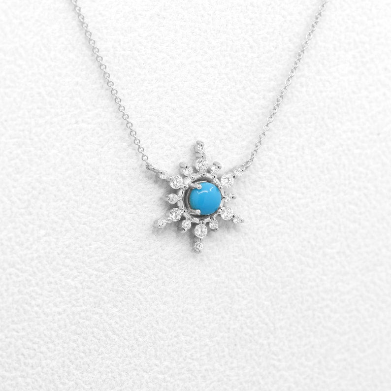 14K 5MM TURQUOISE DIAMOND SNOWFLAKE NECKALCE