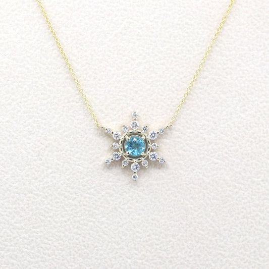 14K 5MM BLUE ZIRCON DIAMOND SNOWFLAKE NECKLACE