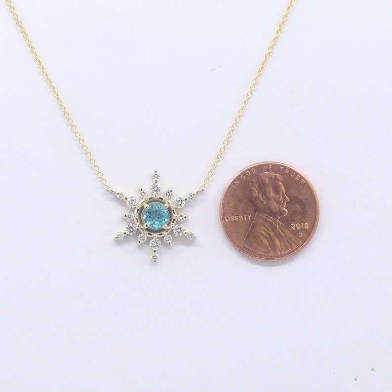 14K 5MM BLUE ZIRCON DIAMOND SNOWFLAKE NECKLACE