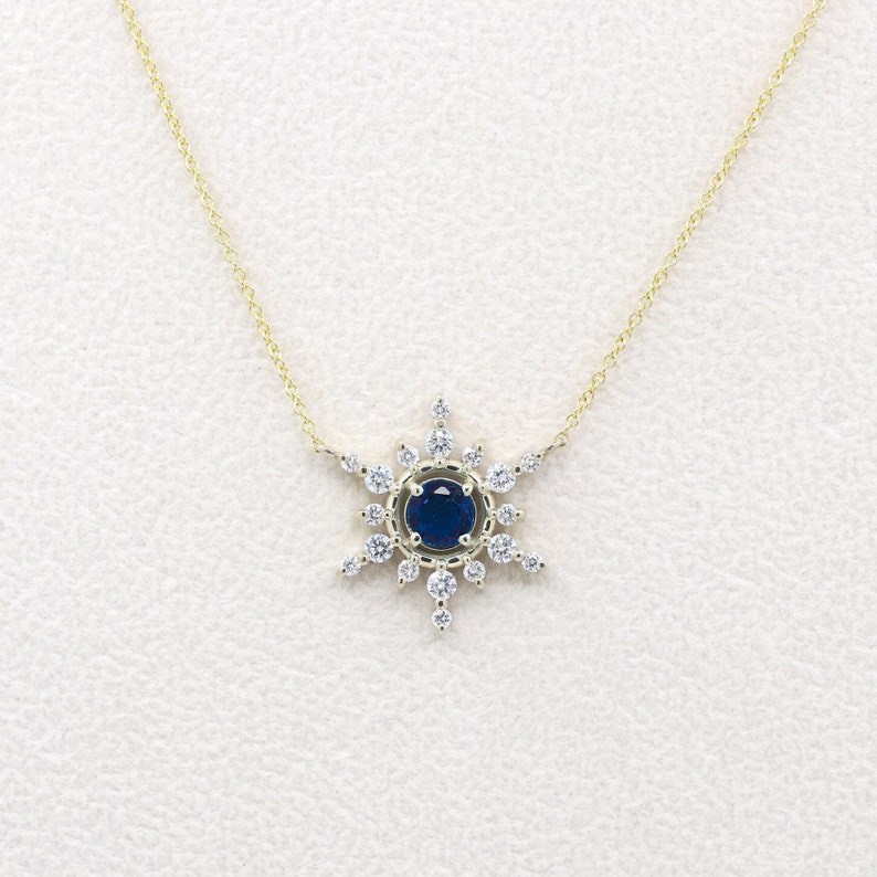 14K 5MM SAPPHIRE DIAMOND SNOWFLAKE NECKLACE