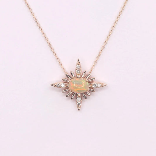 14K OPAL DIAMOND STARBURST NECKLACE