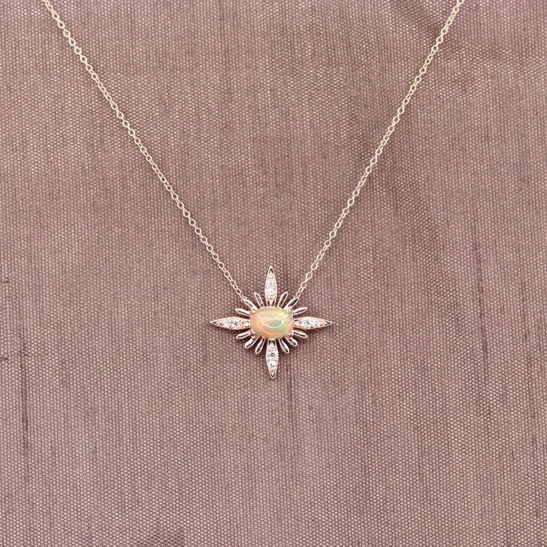 14K OPAL DIAMOND STARBURST NECKLACE