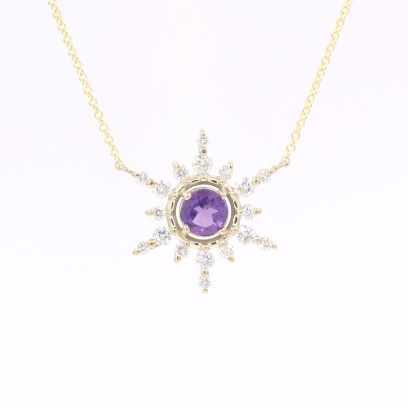 14K 5MM AMETHYST DIAMOND SNOWFLAKE NECKLACE