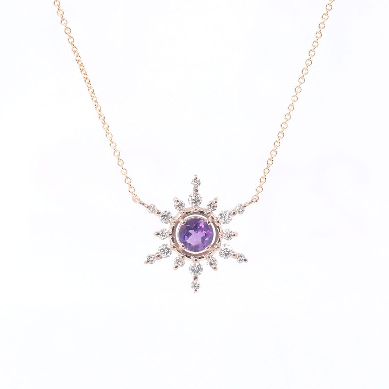 14K 5MM AMETHYST DIAMOND SNOWFLAKE NECKLACE