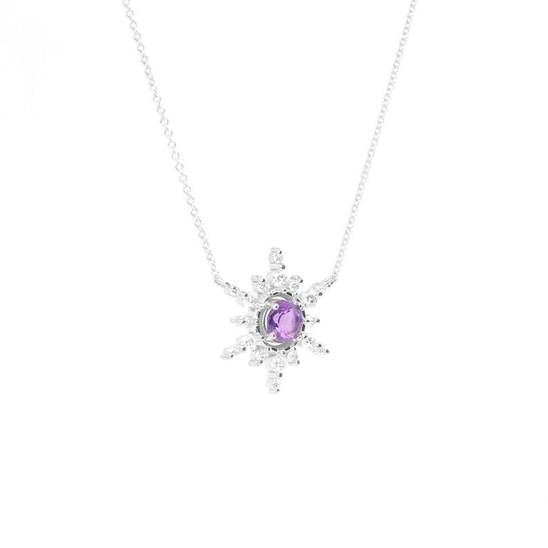 14K 5MM AMETHYST DIAMOND SNOWFLAKE NECKLACE