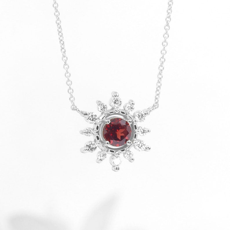 14K GARNET DIAMOND SNOWFLAKE NECKLACE