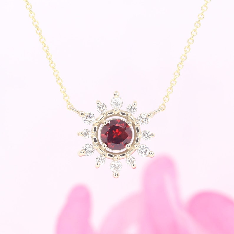 14K GARNET DIAMOND SNOWFLAKE NECKLACE