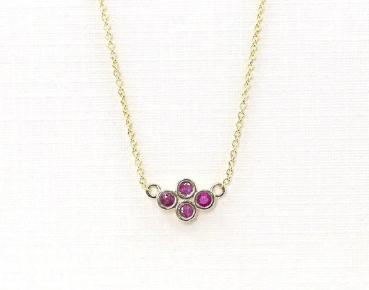 14K 4 RUBY BEZEL TINY CLUSTER NECKLACE