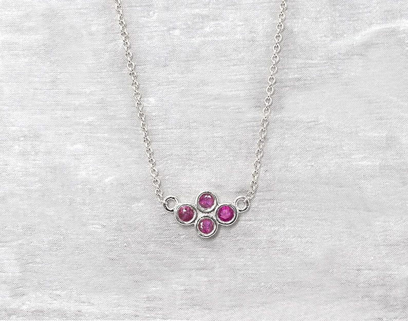 14K 4 RUBY BEZEL TINY CLUSTER NECKLACE