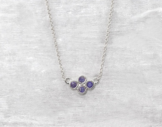 14K 4 SAPPHIRE BEZEL TINY CLUSTER NECKLACE