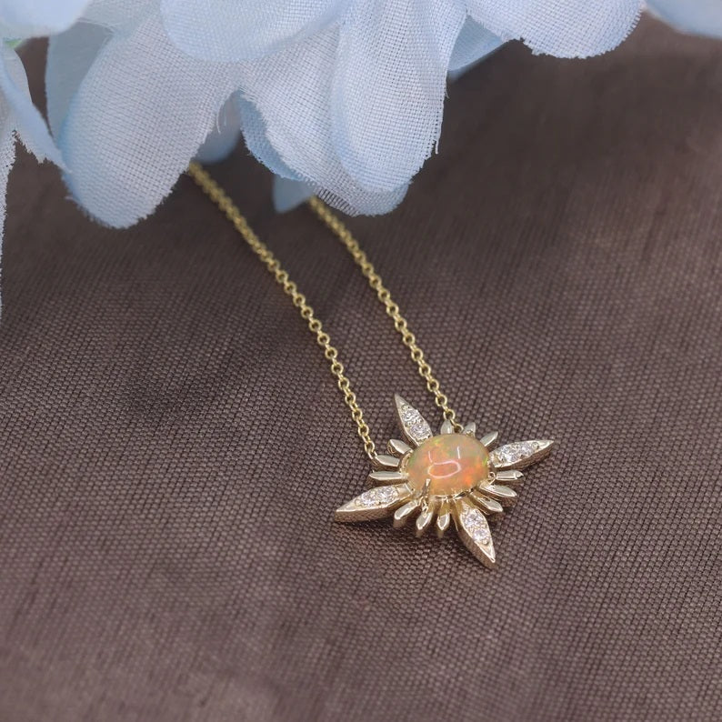 14K OPAL DIAMOND STARBURST NECKLACE