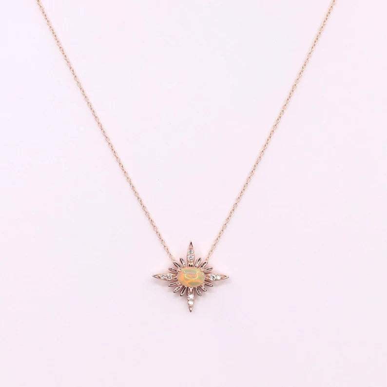 14K OPAL DIAMOND STARBURST NECKLACE