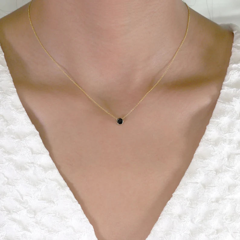 14K 0.50CT BLACK DIAMOND BEZEL NECKLACE