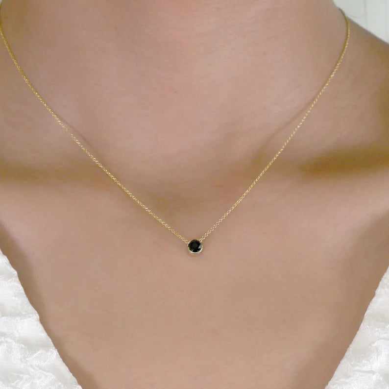 14K 0.50CT BLACK DIAMOND BEZEL NECKLACE