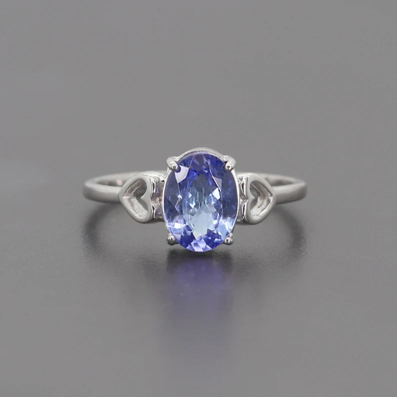 14K OVAL TANZANITE DOUBLE HEART RING (BIG VERSION)