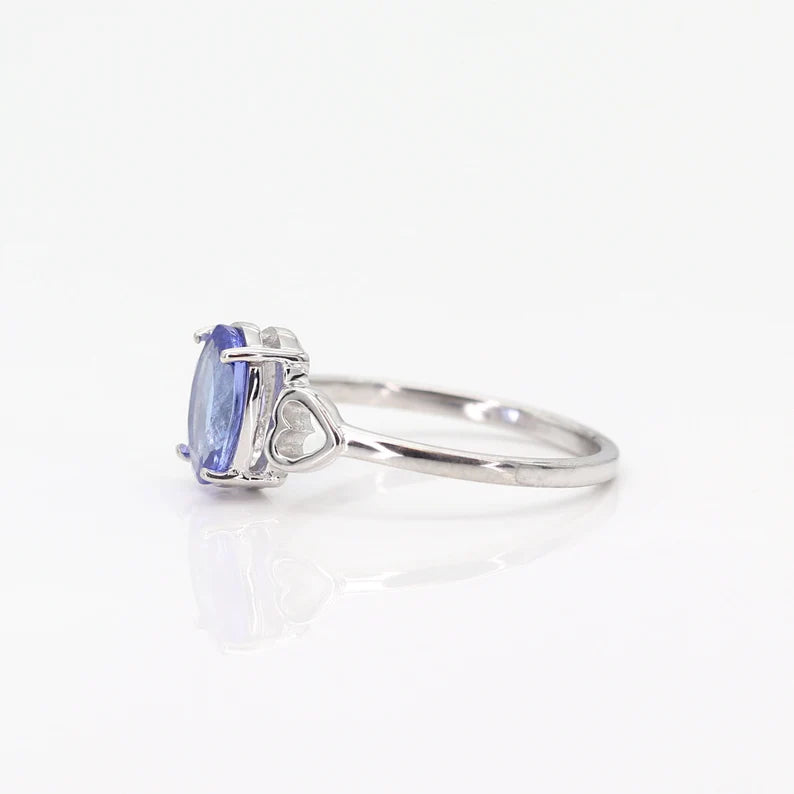 14K OVAL TANZANITE DOUBLE HEART RING (BIG VERSION)