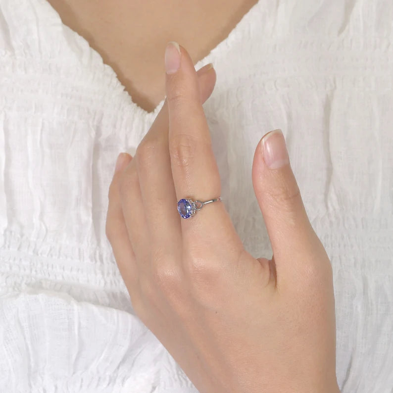 14K OVAL TANZANITE DOUBLE HEART RING (BIG VERSION)