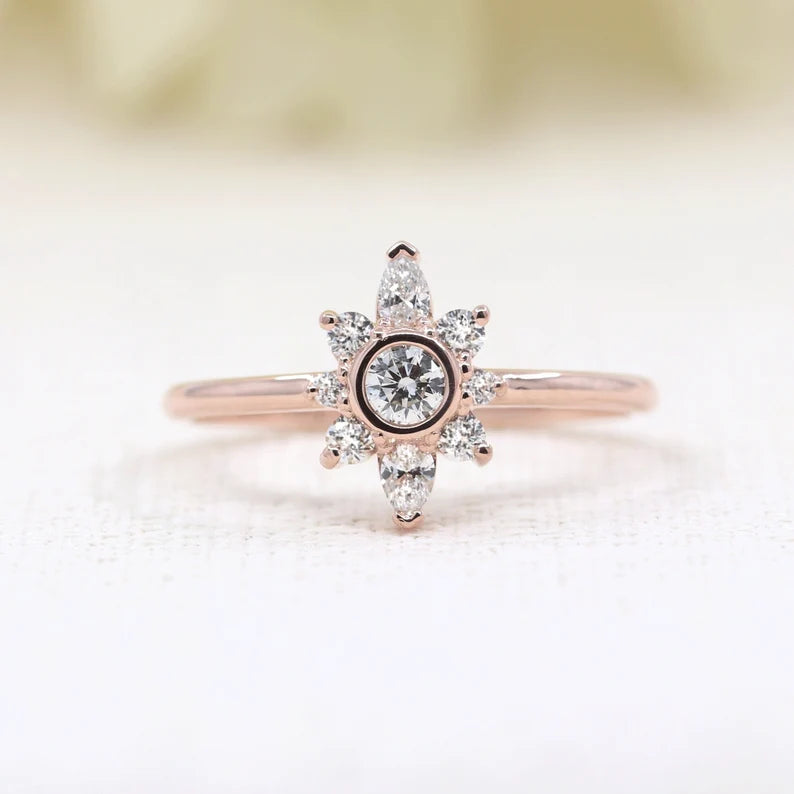 14K DIAMOND BEZEL FLOWER RING – SKY FINE JEWELRY