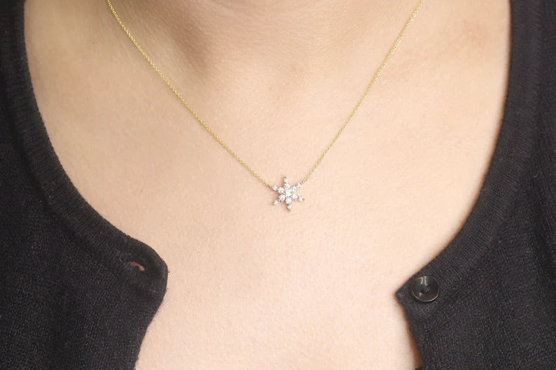 14K 0.38CT DIAMOND SNOWFLAKE NECKLACE