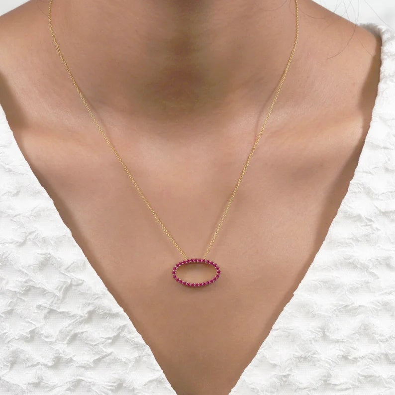 14K RUBY OVAL CIRCLE NECKLACE